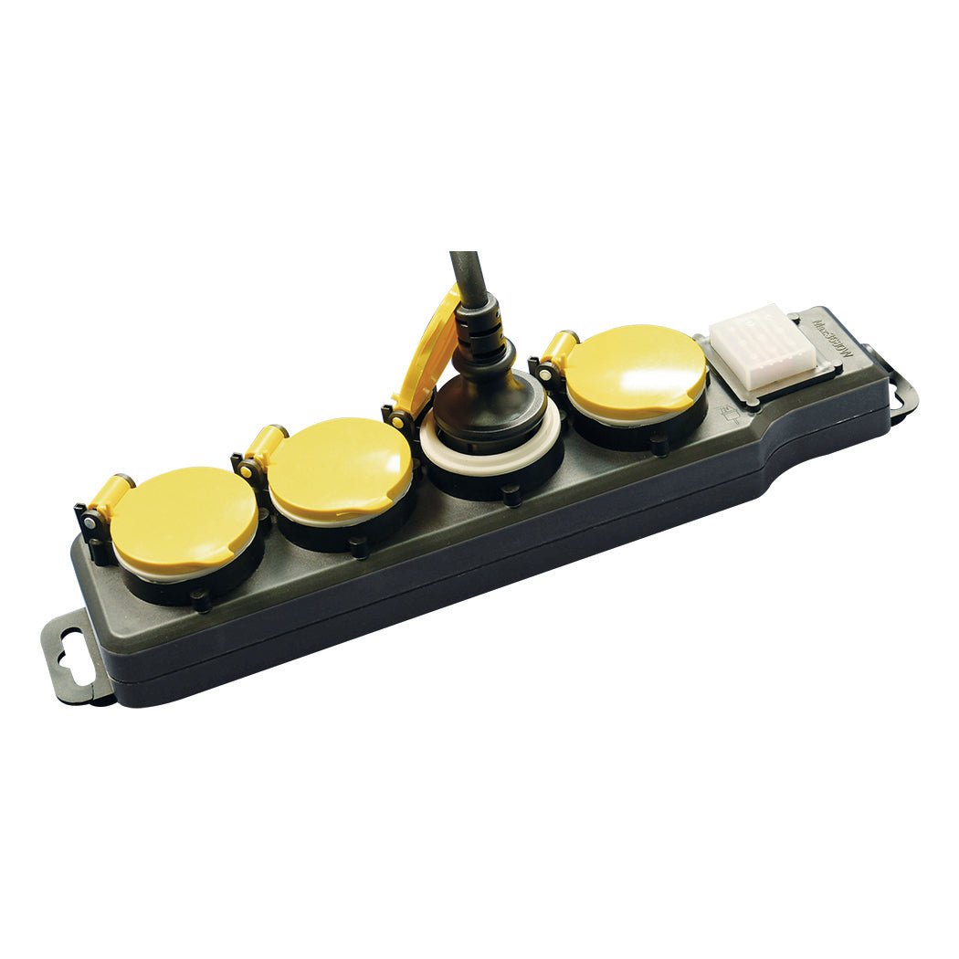 4 - fach Tischdose m.Klappdeckeln IP44 GNPBK04 schwarz/gelb, mit Schalter - WeihnachtsladenEGB