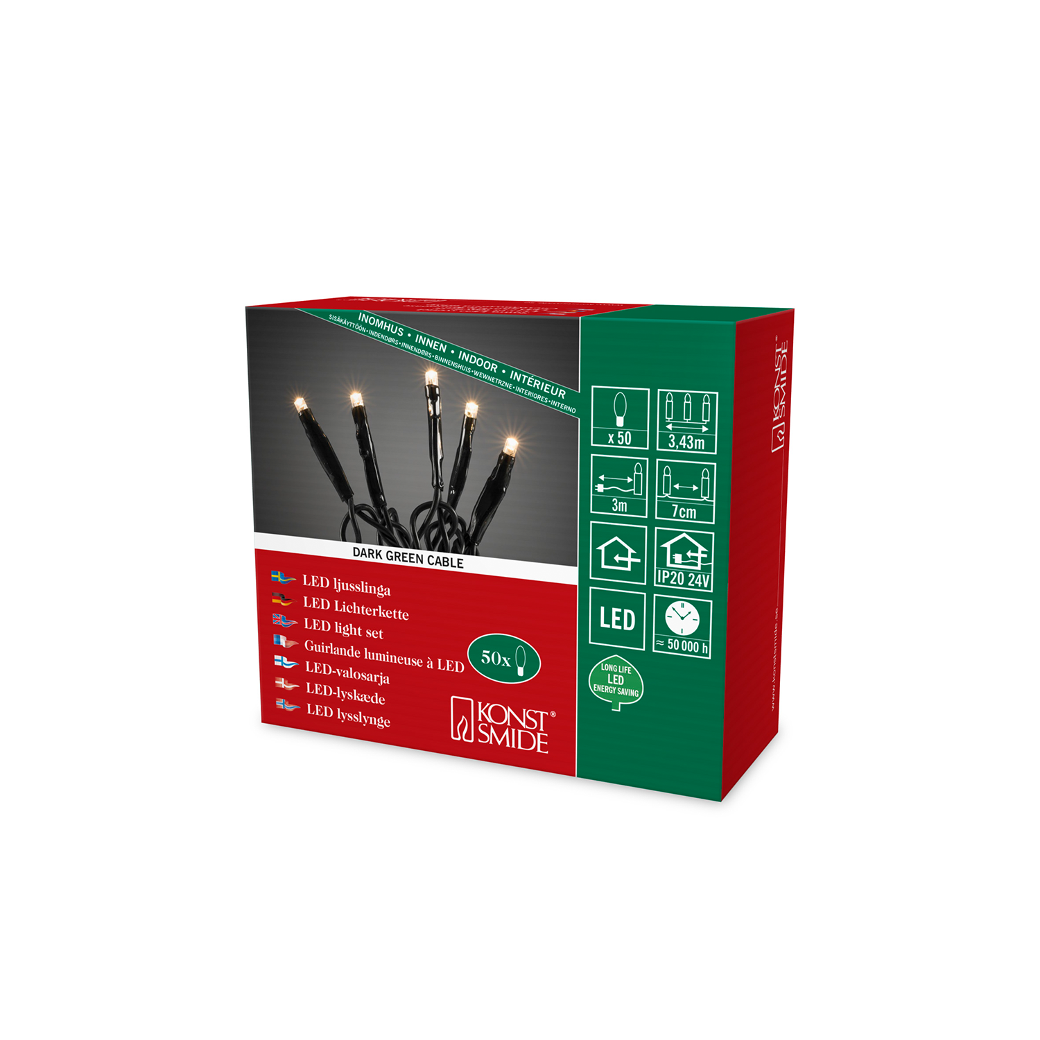 Micro LED-Lichterkette 50 flg. ww, gr√ºnes Kabel