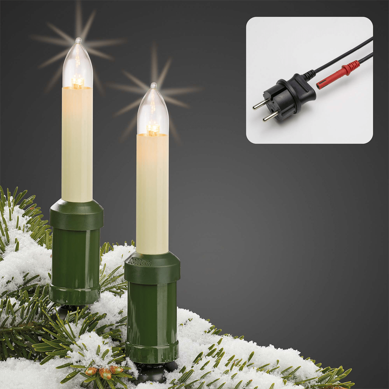 Außenkette mit LED - Schaftkerzen - Weihnachtsladenhellum