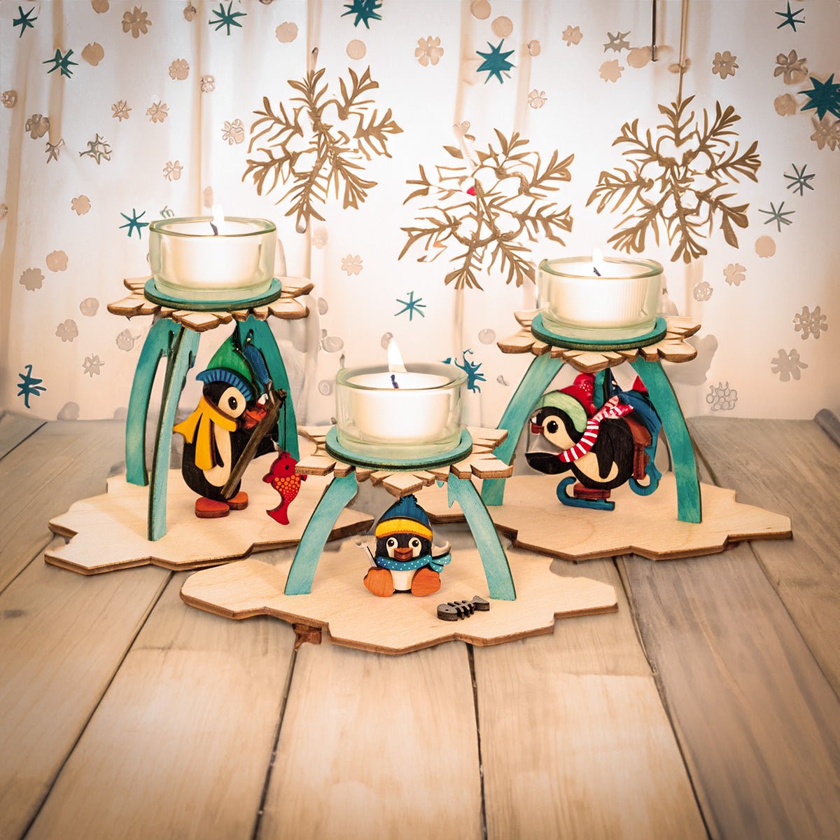 Bastelset 'Teelichthalter 3 Pinguine' - WeihnachtsladenDrechslerei Kuhnert