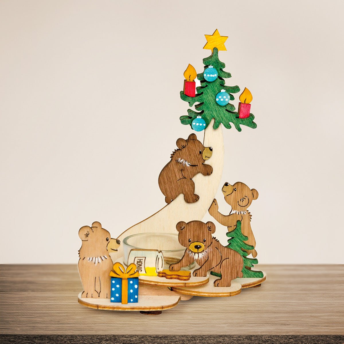 Bastelset Teelichthalter 'Bärenkinder' - WeihnachtsladenDrechslerei Kuhnert
