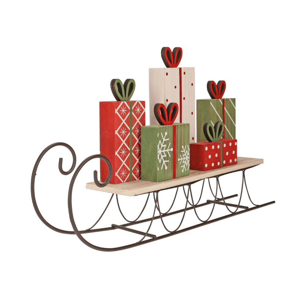 Dekorativer Holz - Metall Schlitten - WeihnachtsladenSöllner Floristik