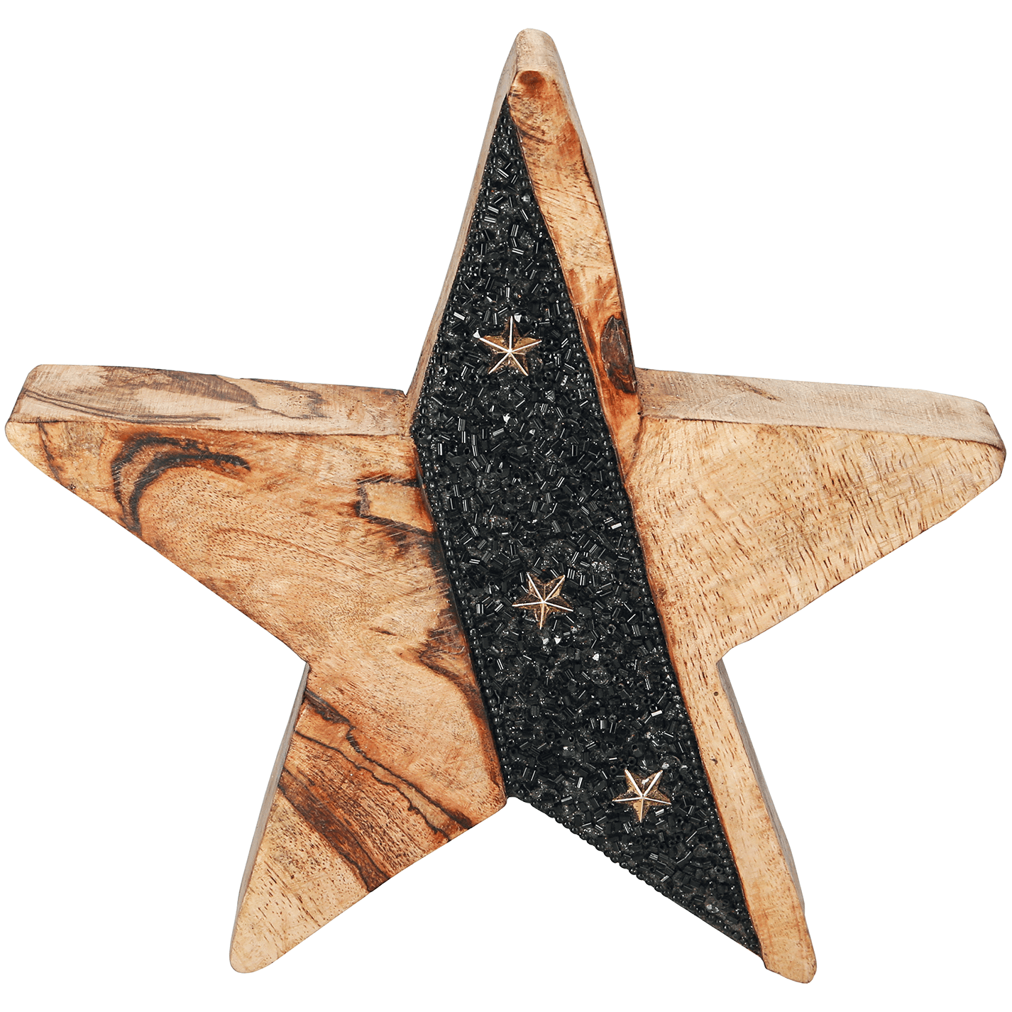 Dekorativer Holzstern mit goldenem Glitzer - WeihnachtsladenRiffelmacher & Weinberger