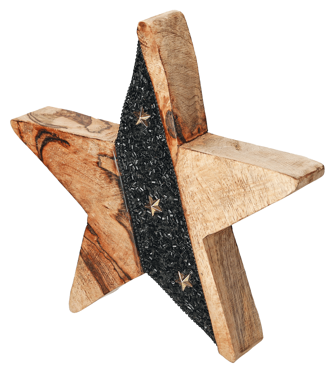 Dekorativer Holzstern mit goldenem Glitzer - WeihnachtsladenRiffelmacher & Weinberger
