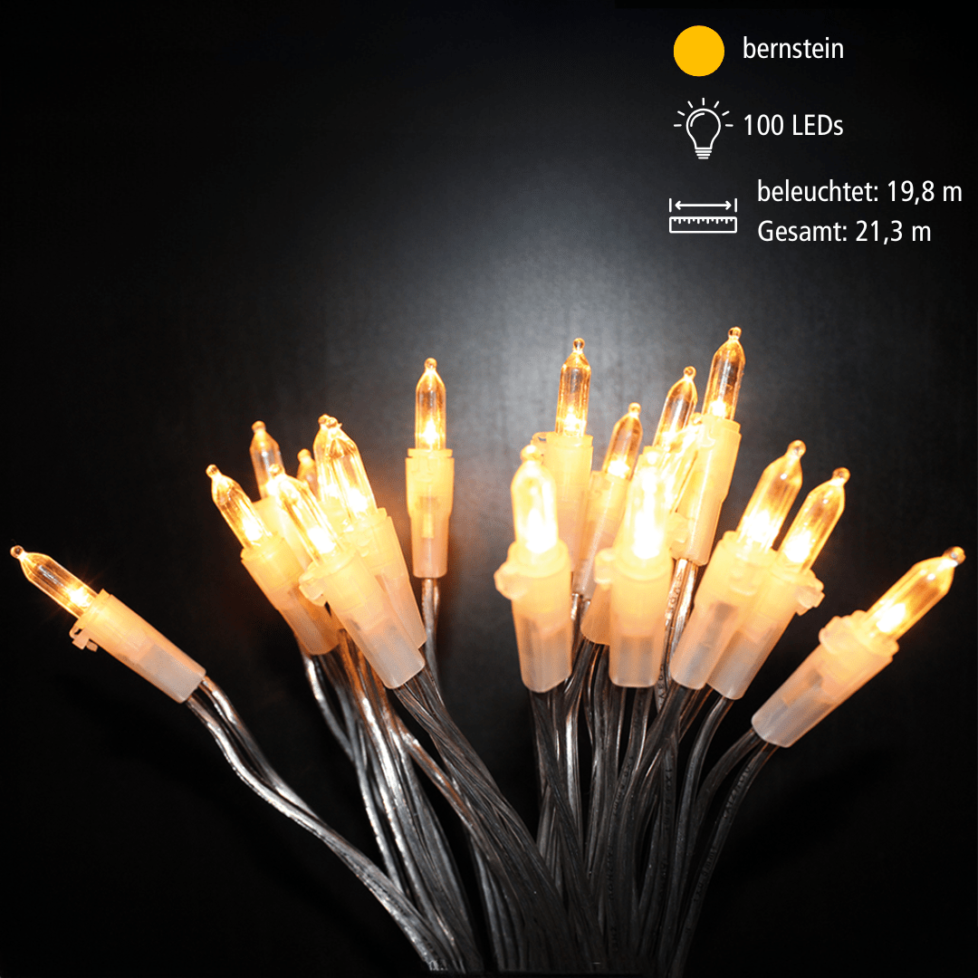 EGB LED - Lichterkette 100 LEDs transparent/bernst - WeihnachtsladenEGB