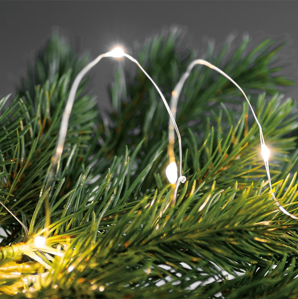 EGB Micro LED - Lichterkette 20 fl. warmweiß, Timer silberfarbener Draht, batteriebetrieben 3xAA - WeihnachtsladenEGB