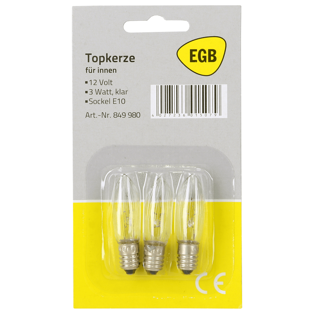 EGB Topkerzen 12V/3W E10 klar voll geriffelt - WeihnachtsladenEGB