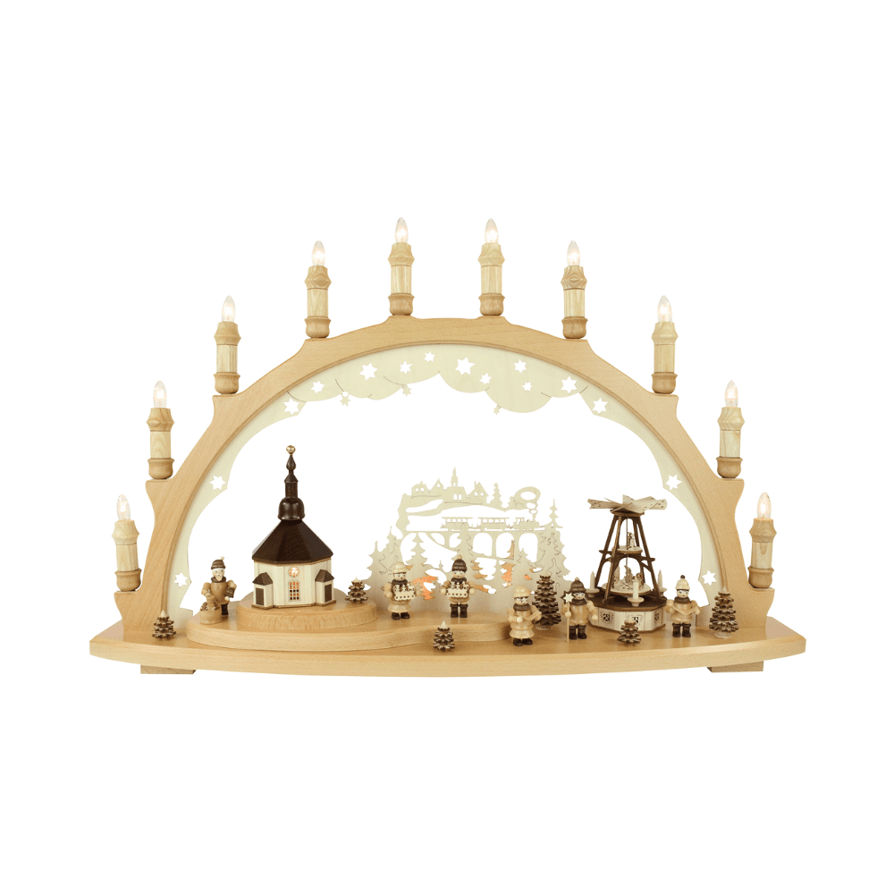 Erzgebirgischer Schwibbogen mit winterlicher Waldlandschaft - WeihnachtsladenLenk & Sohn