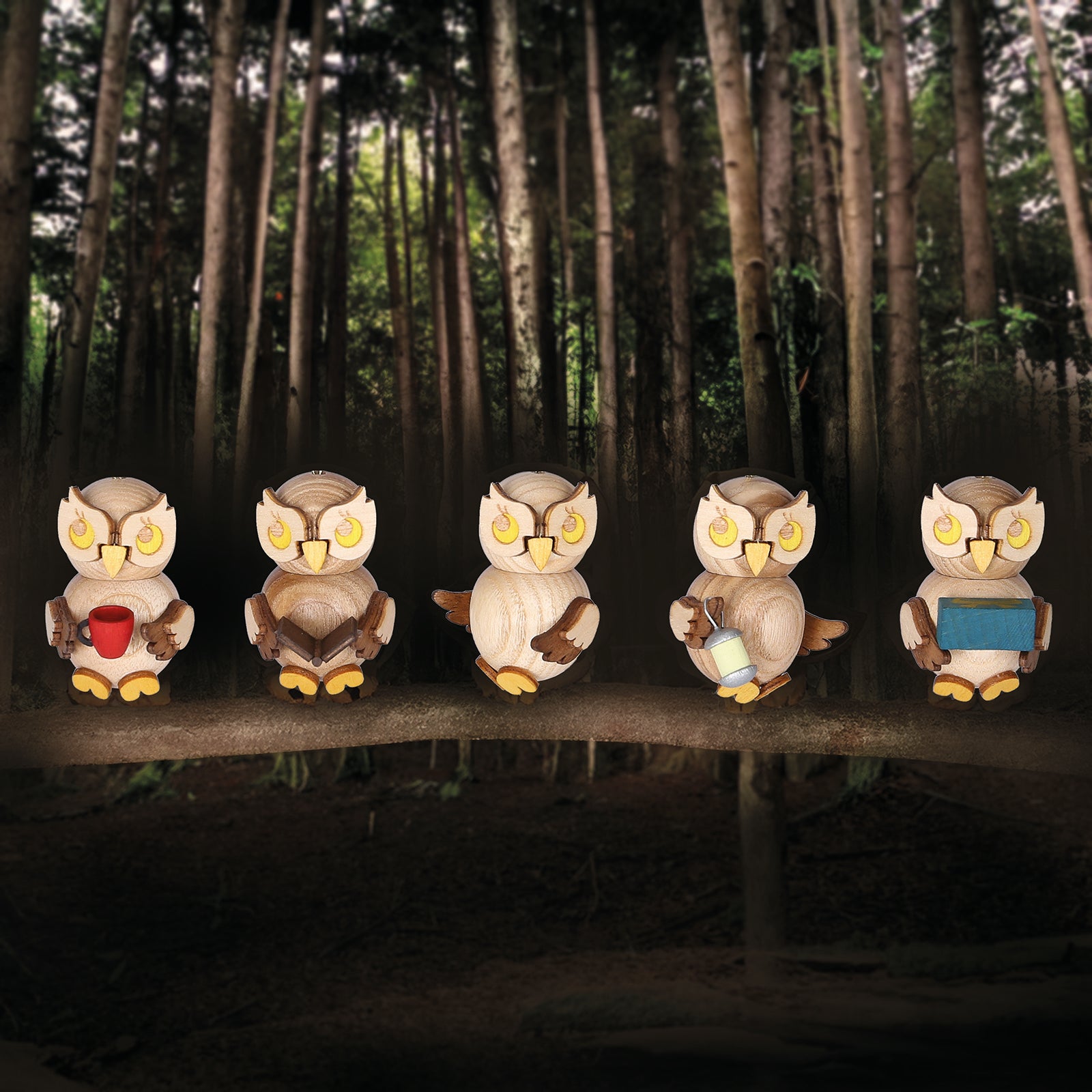 Eulenkinder 5er - Set zum Hängen - WeihnachtsladenDrechslerei Kuhnert