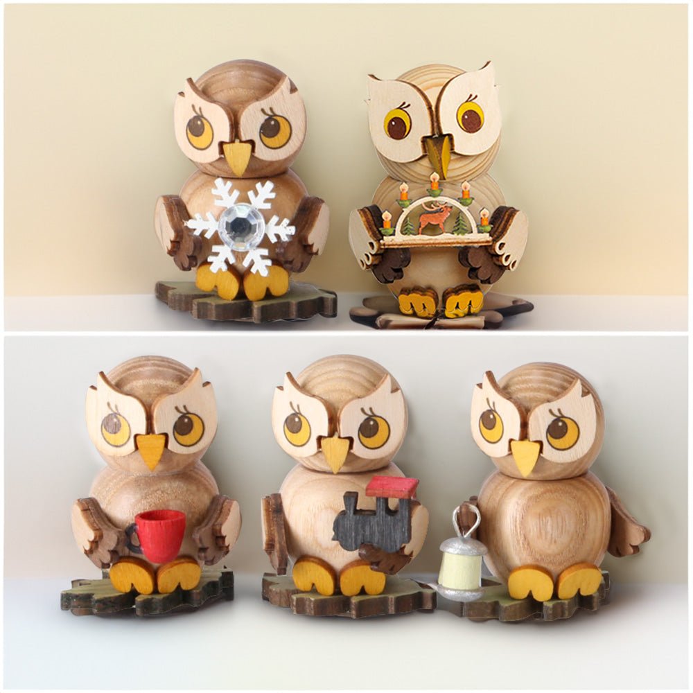 Eulenkinder 5er - Set zum Stellen - WeihnachtsladenDrechslerei Kuhnert
