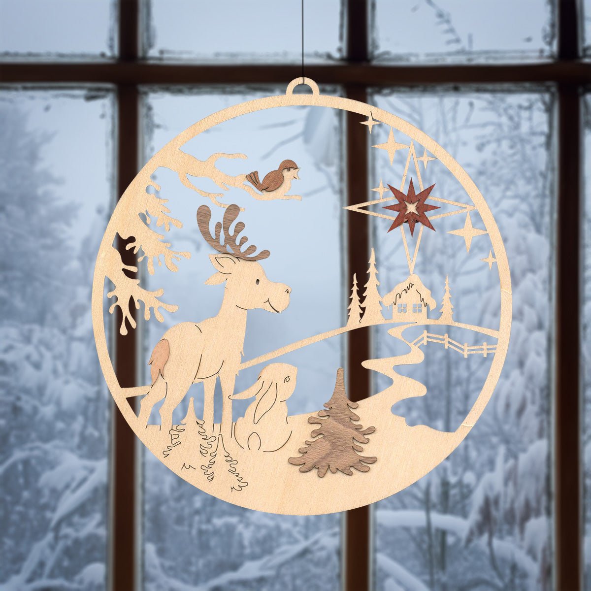 Fensterbild 'Elch mit Hase' - WeihnachtsladenDrechslerei Kuhnert