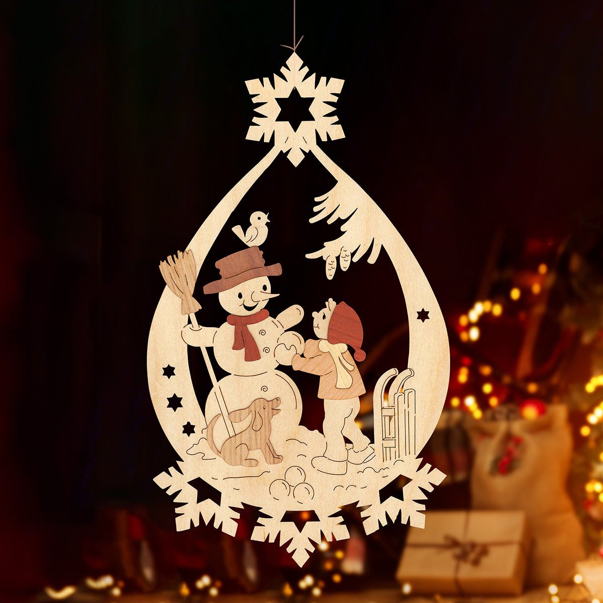 Fensterbild 'Winterkinder mit Schneemann' - WeihnachtsladenDrechslerei Kuhnert