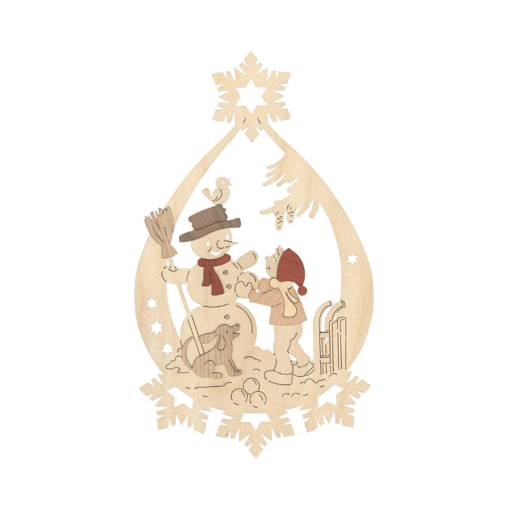 Fensterbild 'Winterkinder mit Schneemann' - WeihnachtsladenDrechslerei Kuhnert