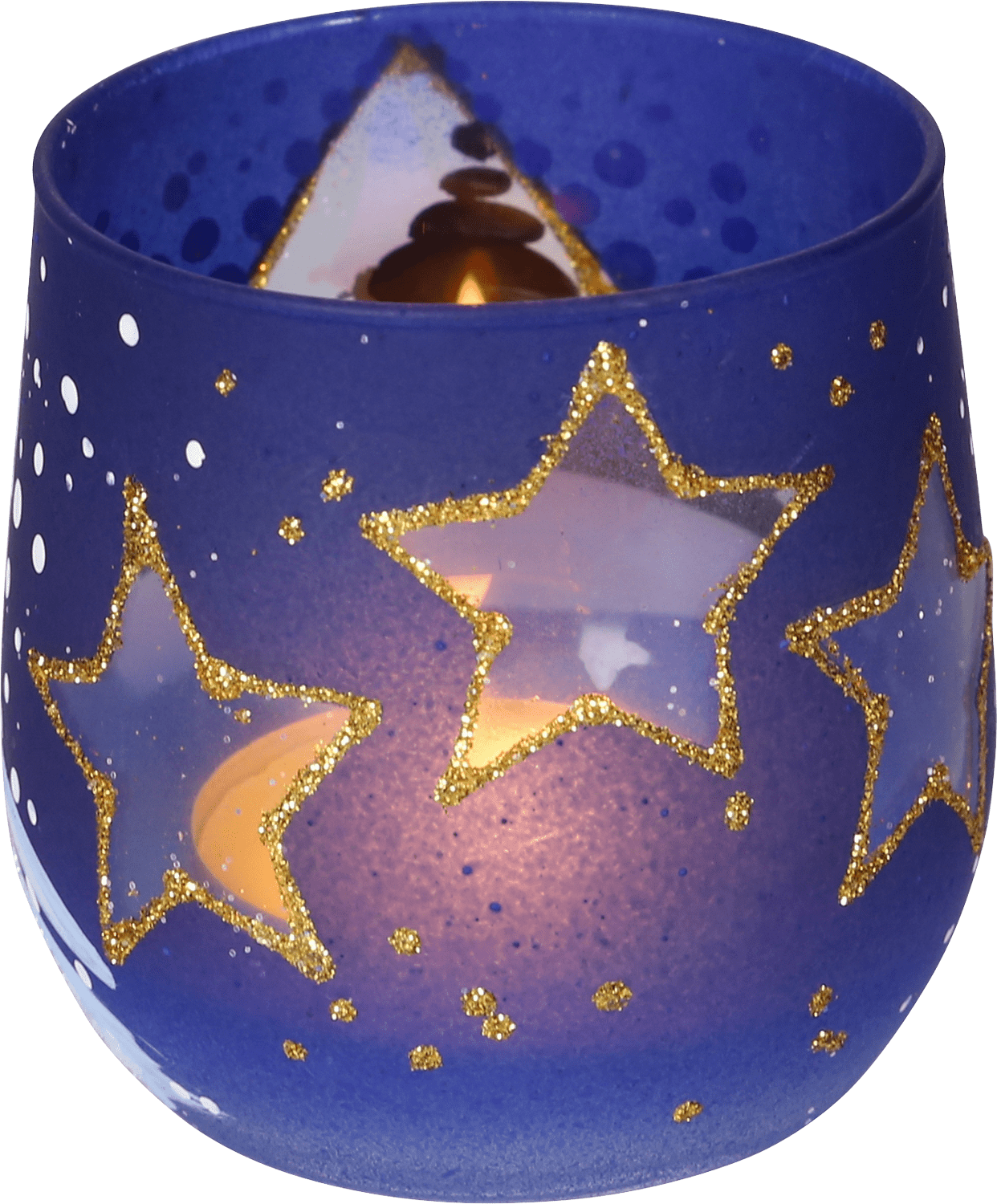 Glaswindlicht 'Winterkirche' blau - WeihnachtsladenHeinz HANDELSKONTOR