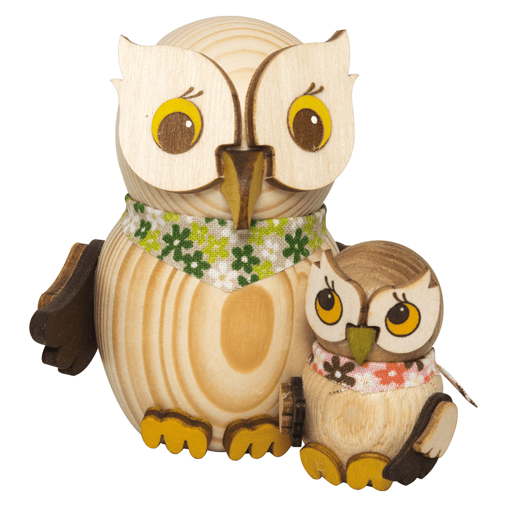 Handgefertigte Erzgebirgs - Eule mit Kind - WeihnachtsladenDrechslerei Kuhnert