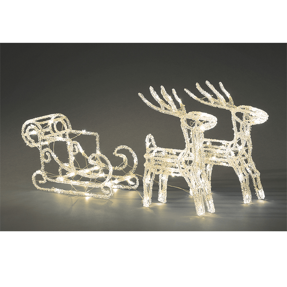 LED Acryl Schlitten mit 2 Rentieren - WeihnachtsladenKonstsmide