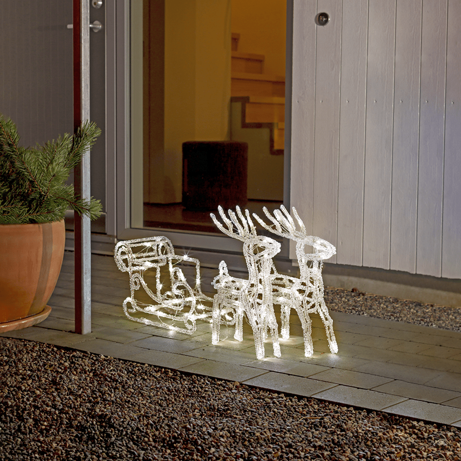 LED Acryl Schlitten mit 2 Rentieren 96 kw LED außen - WeihnachtsladenKonstsmide
