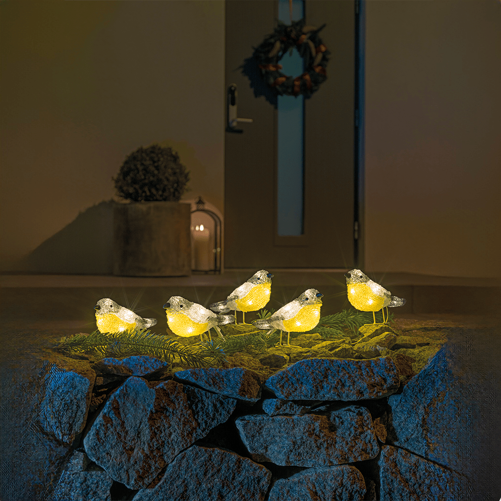 LED Acryl Vögel 5er - Set 40 ww LED außen - WeihnachtsladenKonstsmide