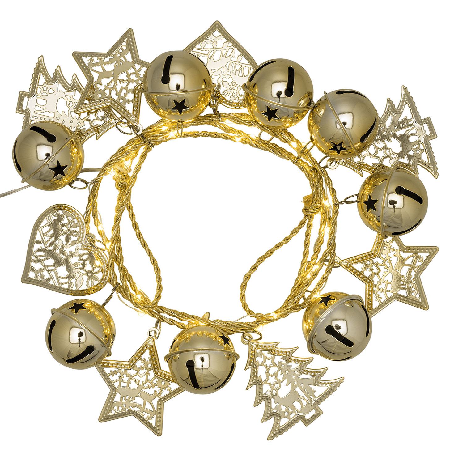 LED - Dekolichtkette Glöckchen und Sterne goldfarben - WeihnachtsladenLotti