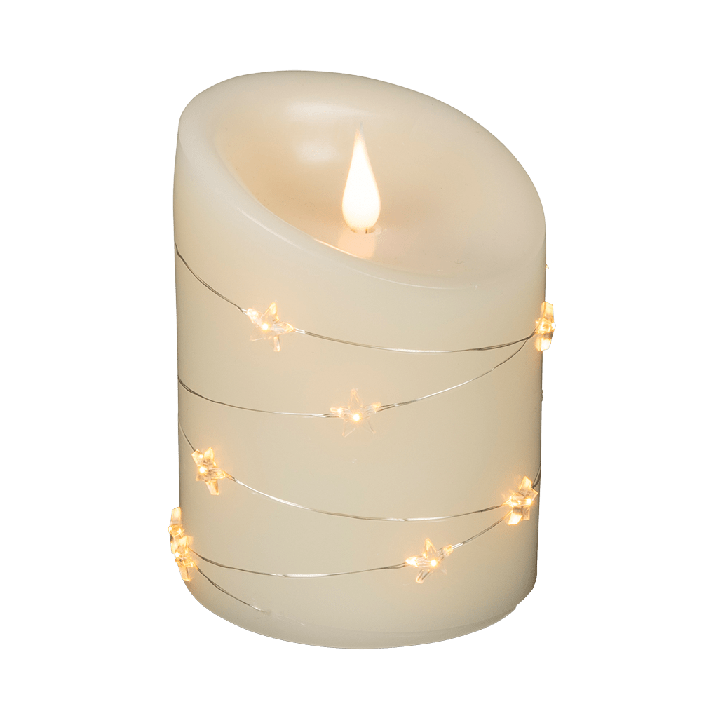 LED Echtwachskerze cremeweiß mit Sternendraht - WeihnachtsladenKonstsmide