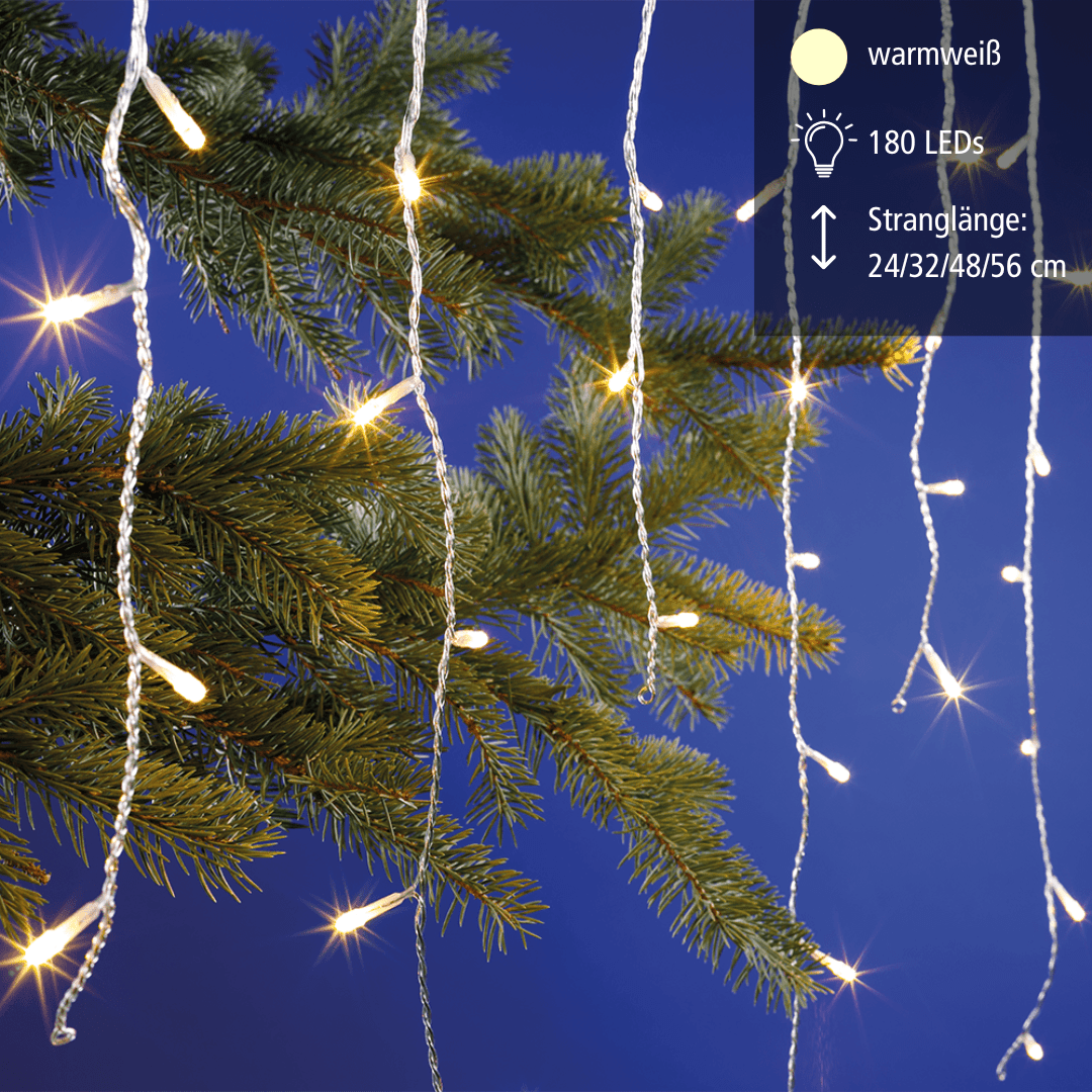 LED Eisregenvorhang transparent 180 warmweiße LED | Außenbereich - WeihnachtsladenEGB