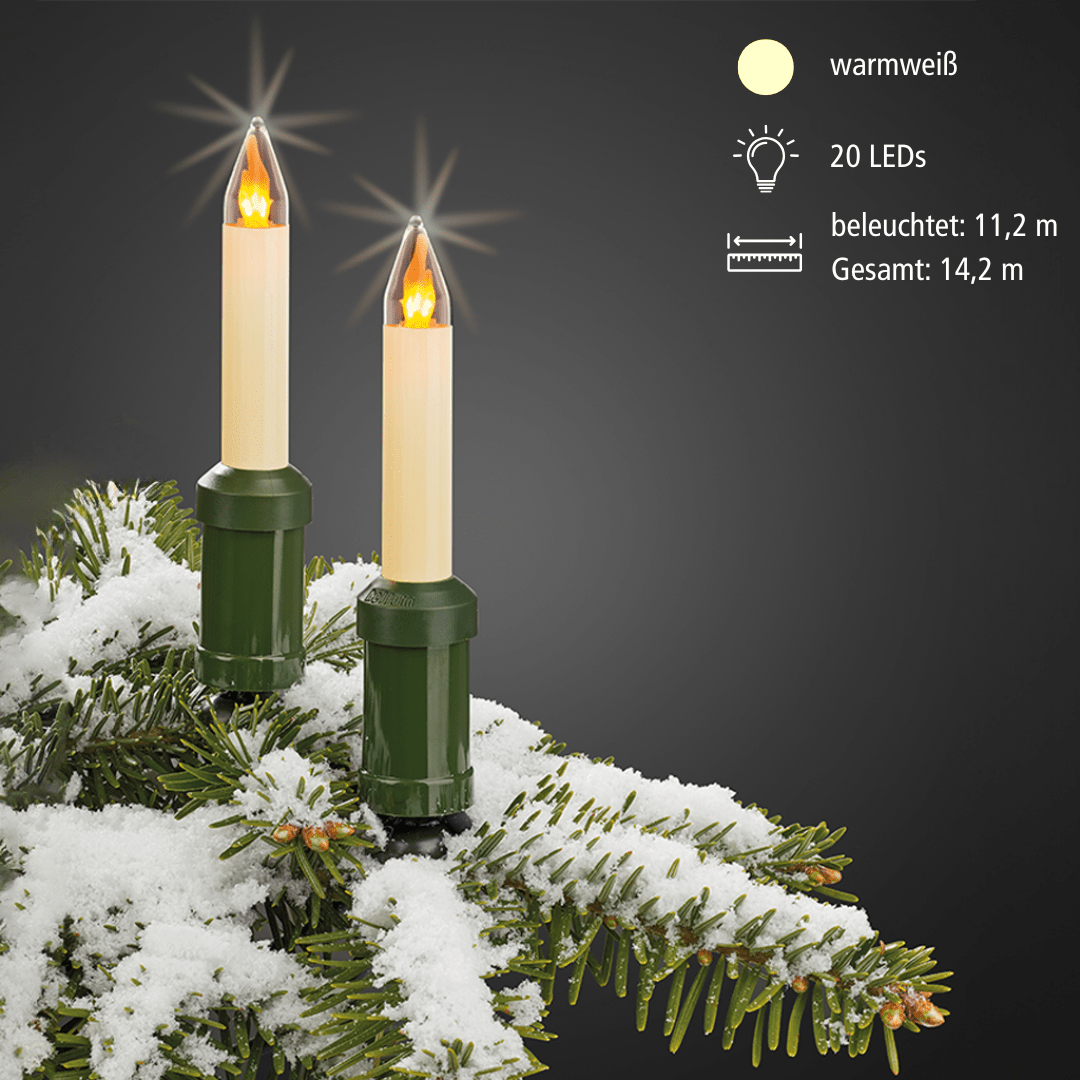 LED Filament Schaftkerzenkette 20 flammig in Elfenbeinfarbe | Außenbereich - Weihnachtsladenhellum