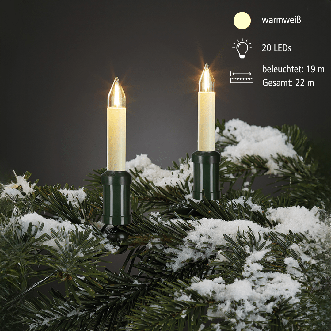 LED Filament Schaftkerzenkette 20flg. in Elfenbeinfarbe | Außenbereich - Weihnachtsladenhellum