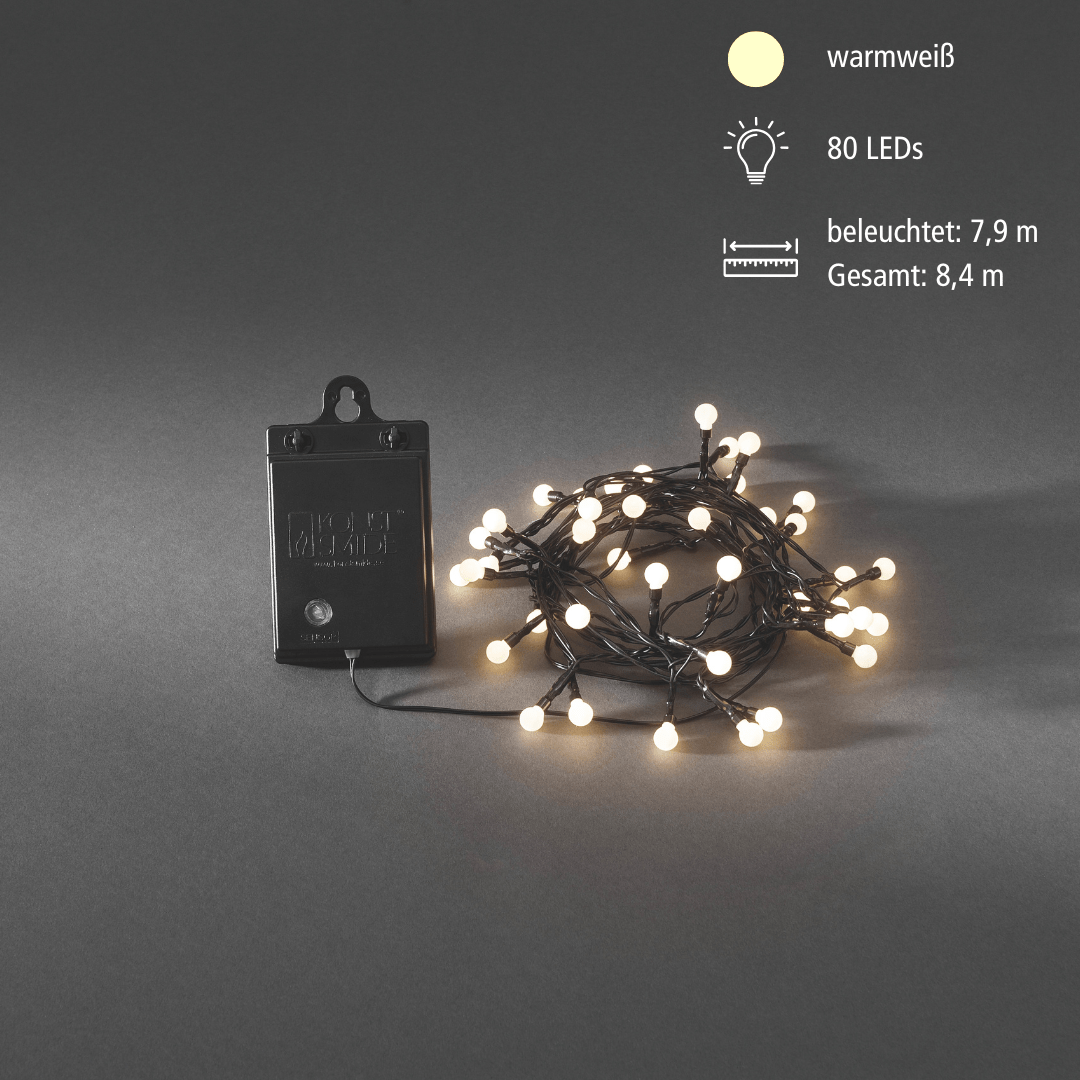 LED - Globelichterkette außen 80flg.warmw. batteriebetrieben - WeihnachtsladenKonstsmide