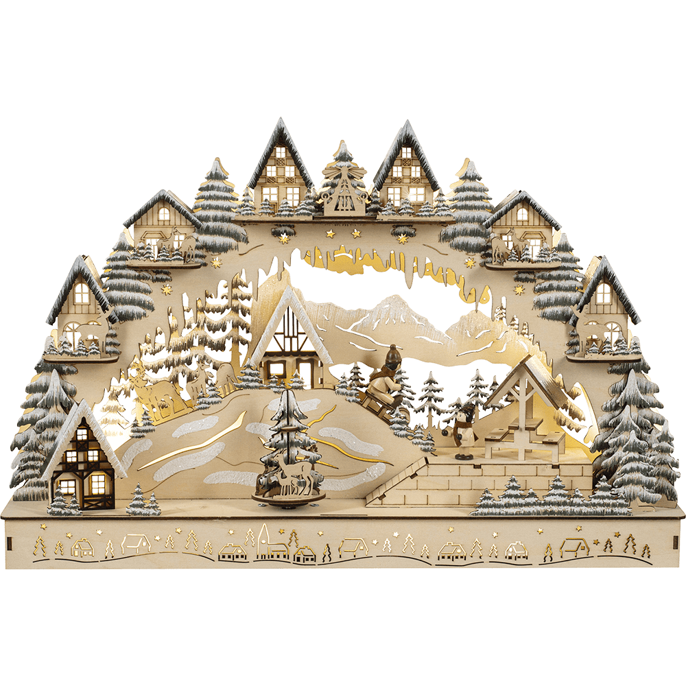 LED - Holz - Leuchter "Bergdorf" - WeihnachtsladenSAICO