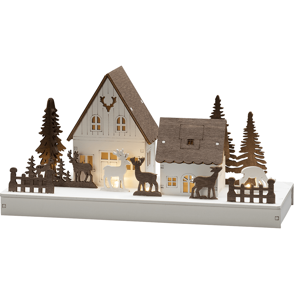LED - Holz - Leuchter "Waldhäuser mit Rentieren" - WeihnachtsladenKonstsmide