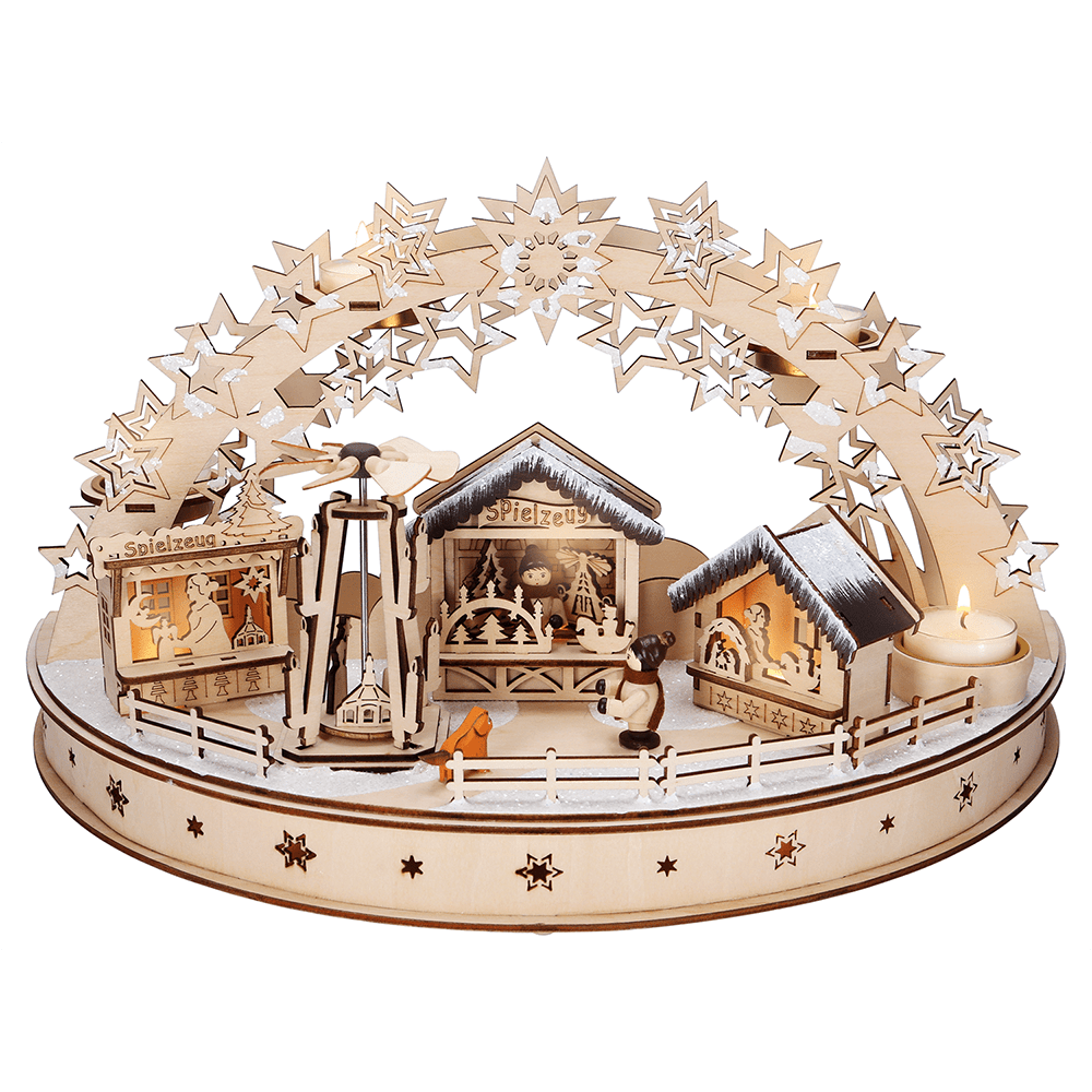 LED - Holz - Leuchter 'Weihnachtsmarkt' - WeihnachtsladenSAICO