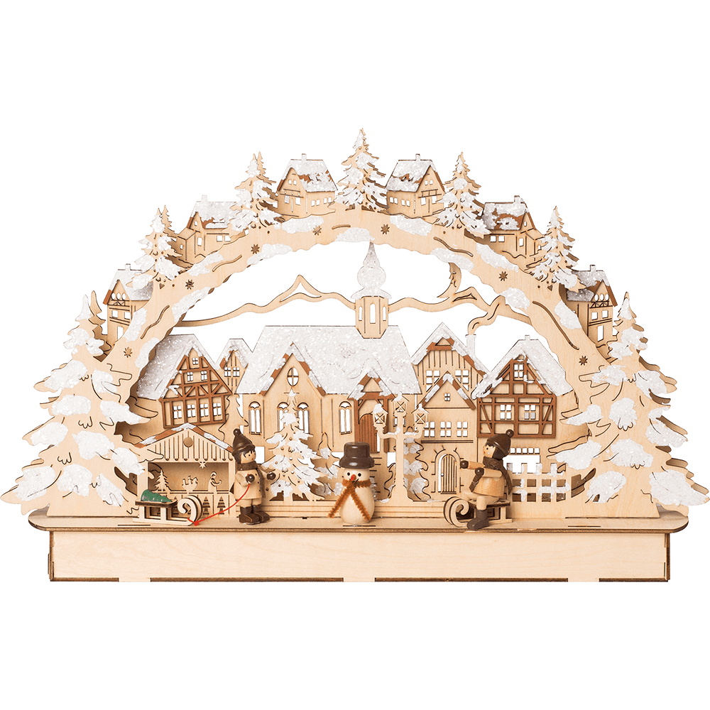 LED - Holz - Schwibbogen 'Stadt mit Winterkindern' - WeihnachtsladenSAICO