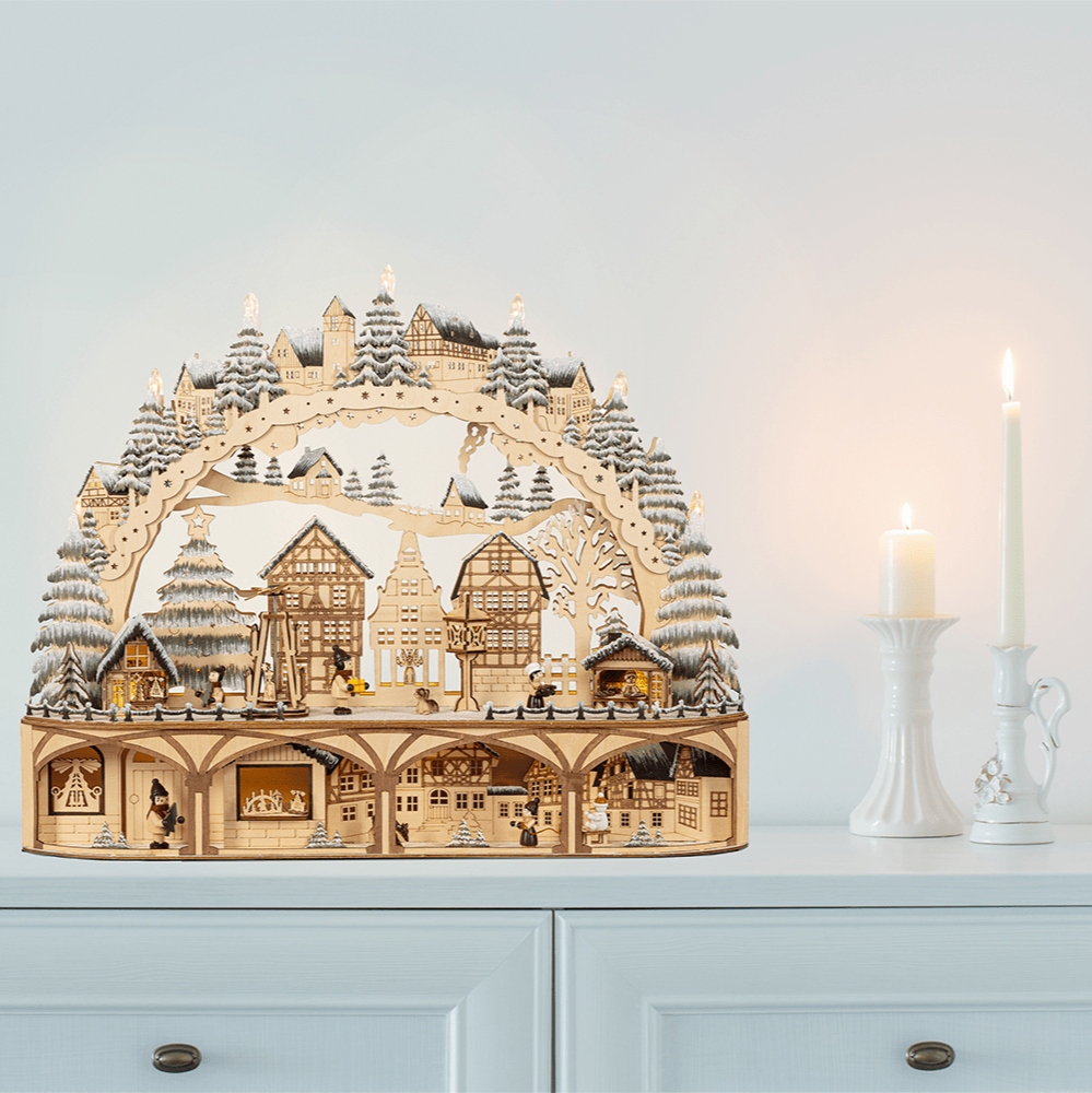 LED - Holz - Schwibbogen "Weihnachtsmarkt" - WeihnachtsladenSAICO