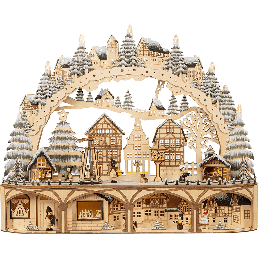 LED - Holz - Schwibbogen "Weihnachtsmarkt" - WeihnachtsladenSAICO