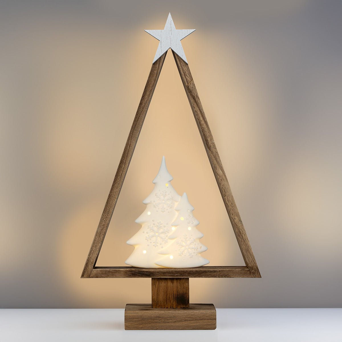 LED - Holzbaum mit Keramik - Bäumen - WeihnachtsladenSAICO