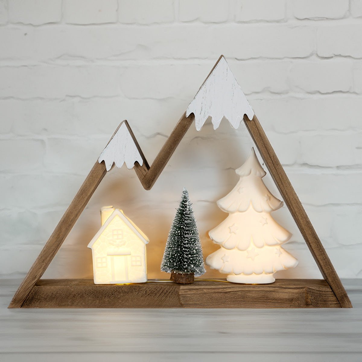 LED - Holzdeko mit Keramik - Elementen - WeihnachtsladenSAICO