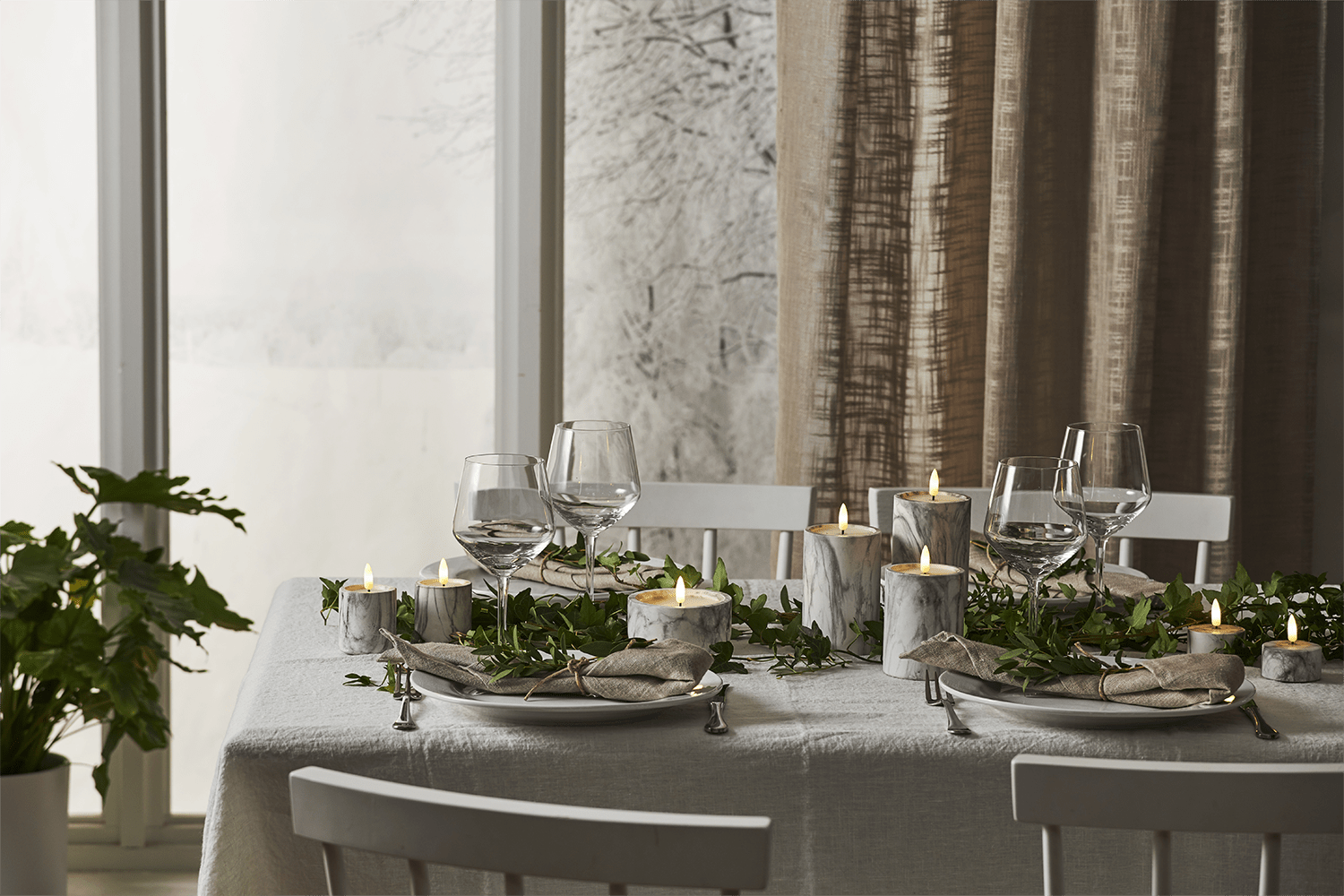 LED - Kerze 'Flamme Marble' 2er - Set - WeihnachtsladenStar Trading