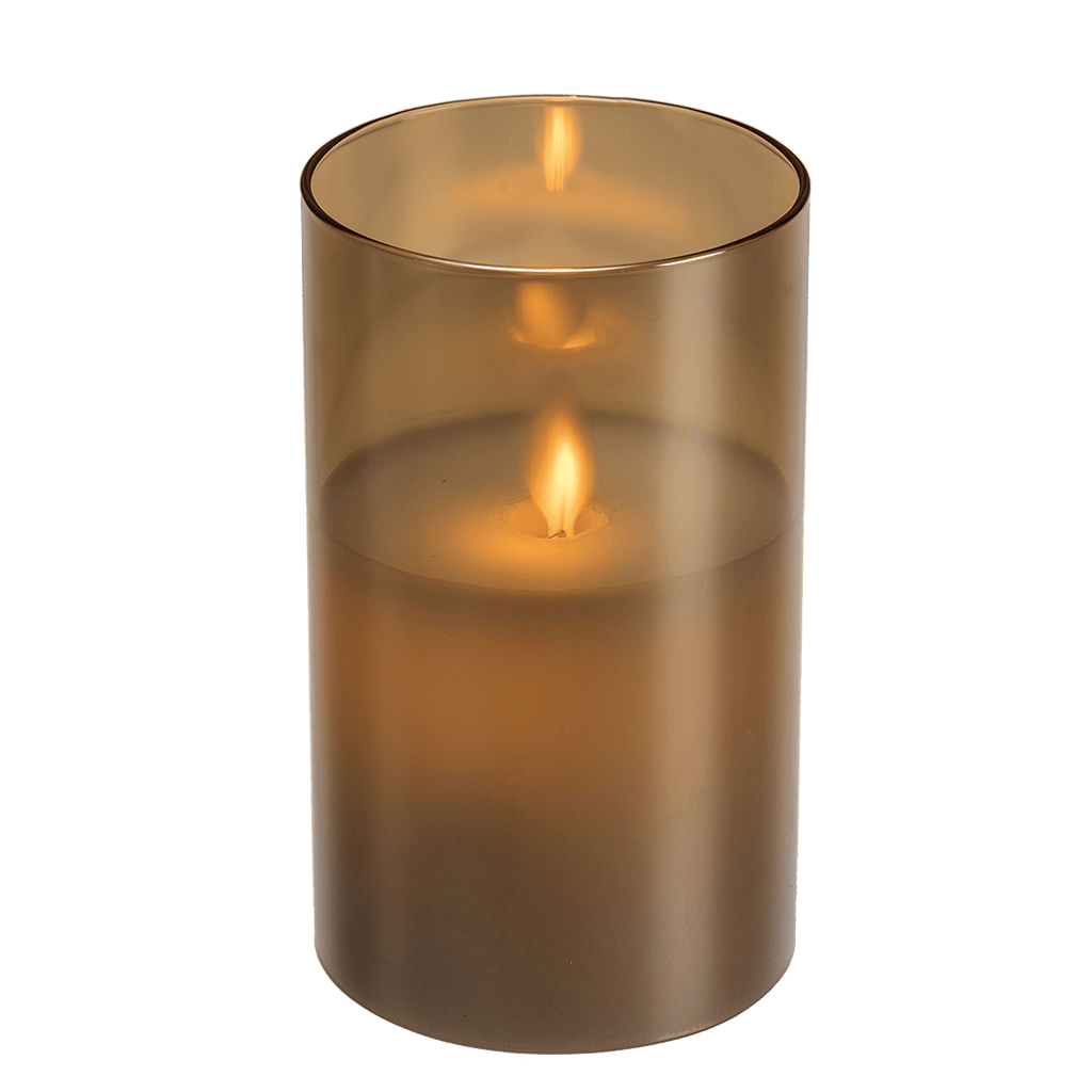 LED Kerze mit bernsteinfarbener Glasverzierung 12,5cm - WeihnachtsladenLotti