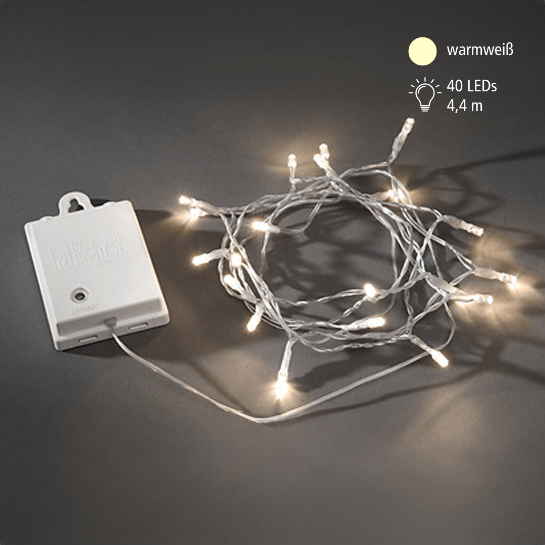 LED Lichterkette 40 ww LED Timer, 8 Funktionen, batteriebetrieben - WeihnachtsladenKonstsmide