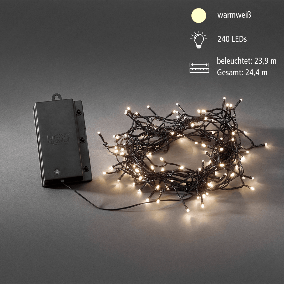 LED - Lichterkette außen 240 flg. warmw. schwarzes Kabel, batteriebetr. - WeihnachtsladenKonstsmide