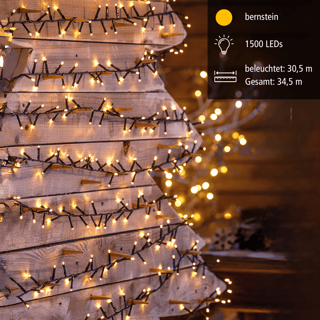 LED - Lichterkette "Mini - Cluster" in bernsteinfarben mit 1500 warmgelben LEDs - WeihnachtsladenLotti