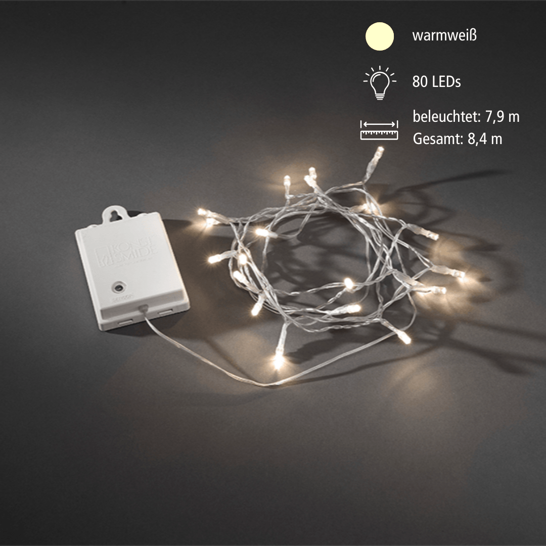 LED Lichterkett.trans.80 ww LED Timer, Batteriebetrieb - WeihnachtsladenKonstsmide