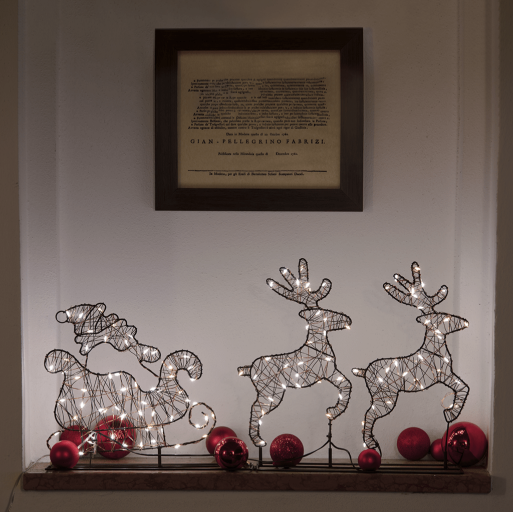 LED - Metall - Weihnachtsmann mit Rentieren - WeihnachtsladenLotti