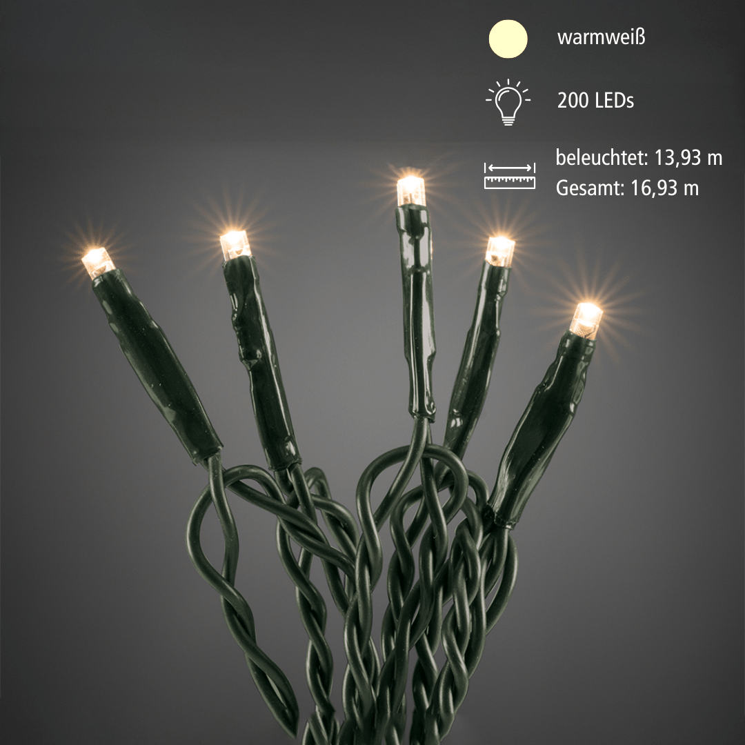 LED - Micro - Lichterkette "Onestring" in warmweißer Lichtfarbe mit 200 LEDs - WeihnachtsladenKonstsmide