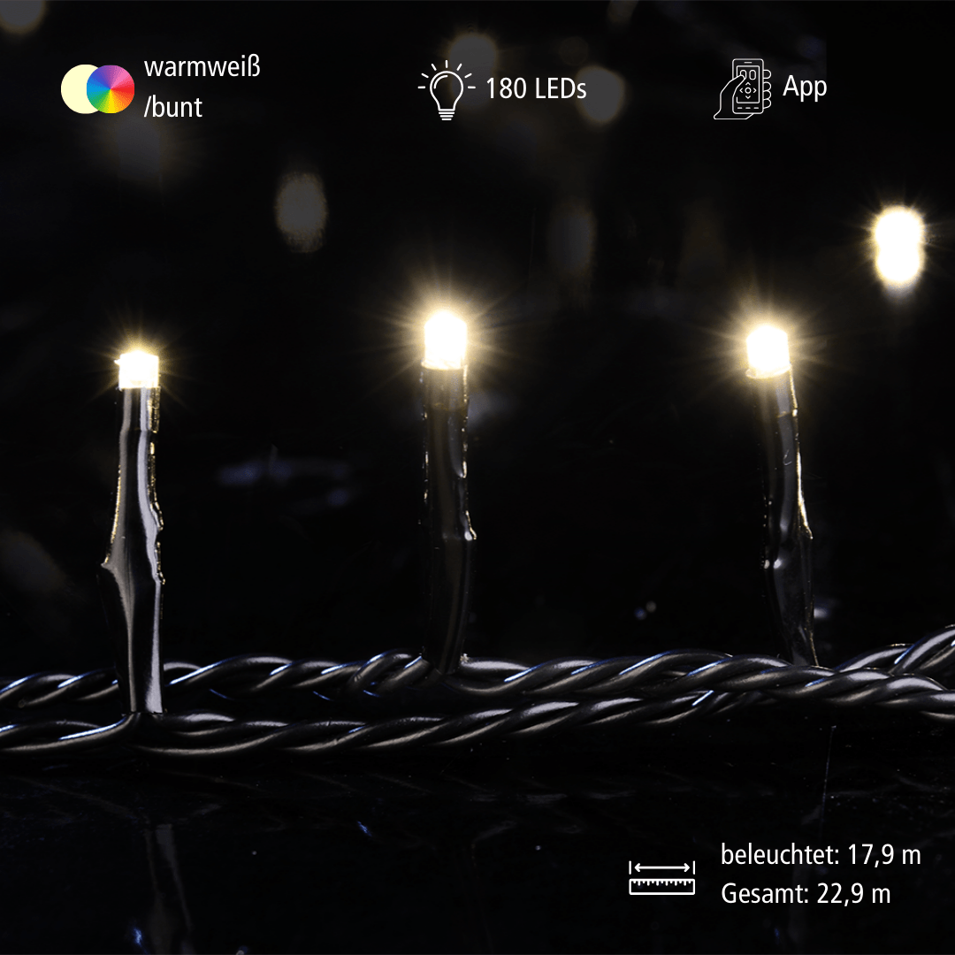 LED - Minilichterkette APP gesteuert mit 8 Funktionen, 180 bunte LED - WeihnachtsladenEGB