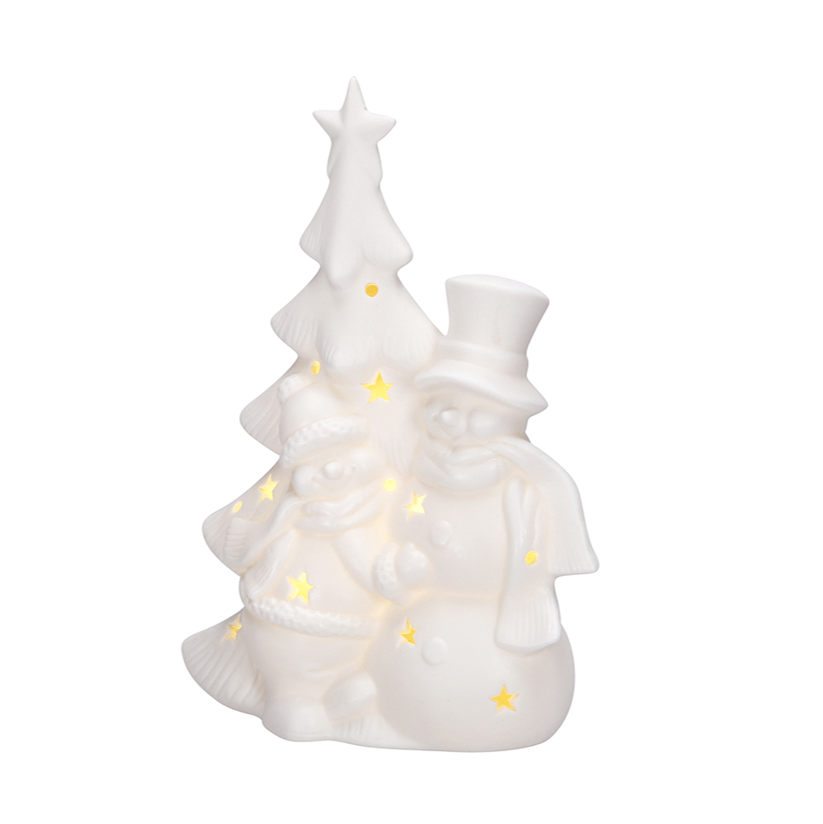 LED - Porzellan Weihnachtsbaum mit Schneemännern - WeihnachtsladenSAICO