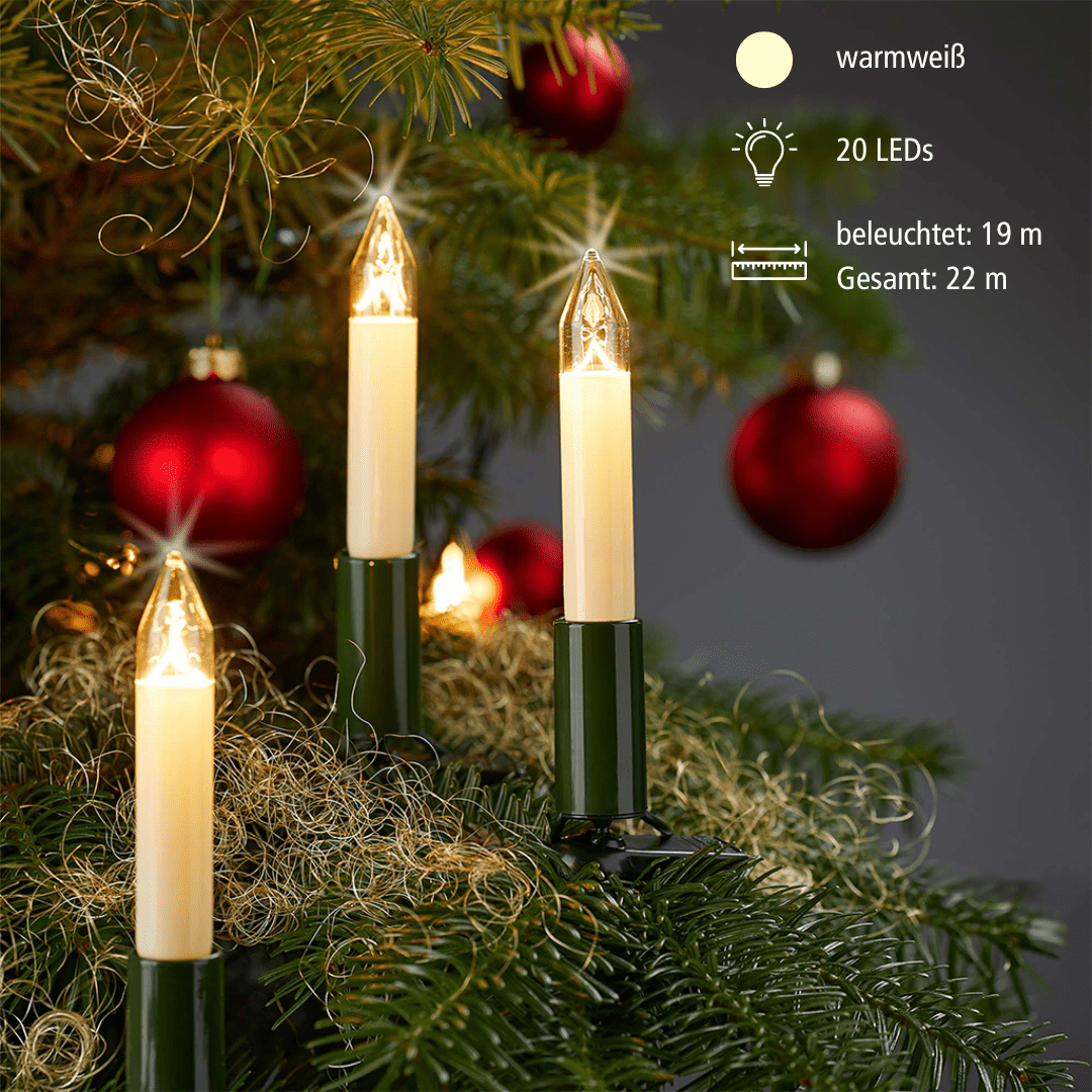 LED Schaftkerzenkette 20flg. außen - Weihnachtsladenhellum