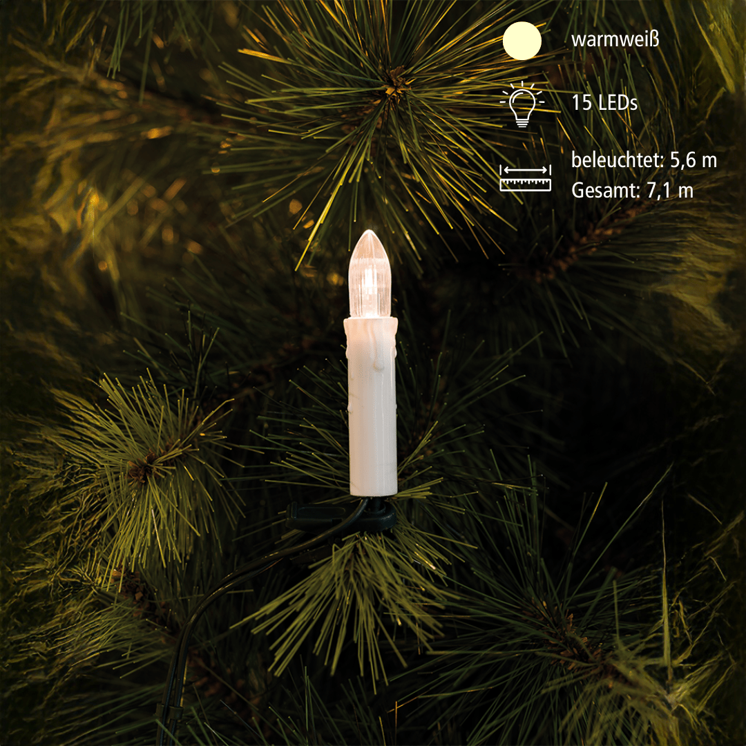 LED Topkerzen Lichterkette 'One String' - 15 flg. - WeihnachtsladenKonstsmide