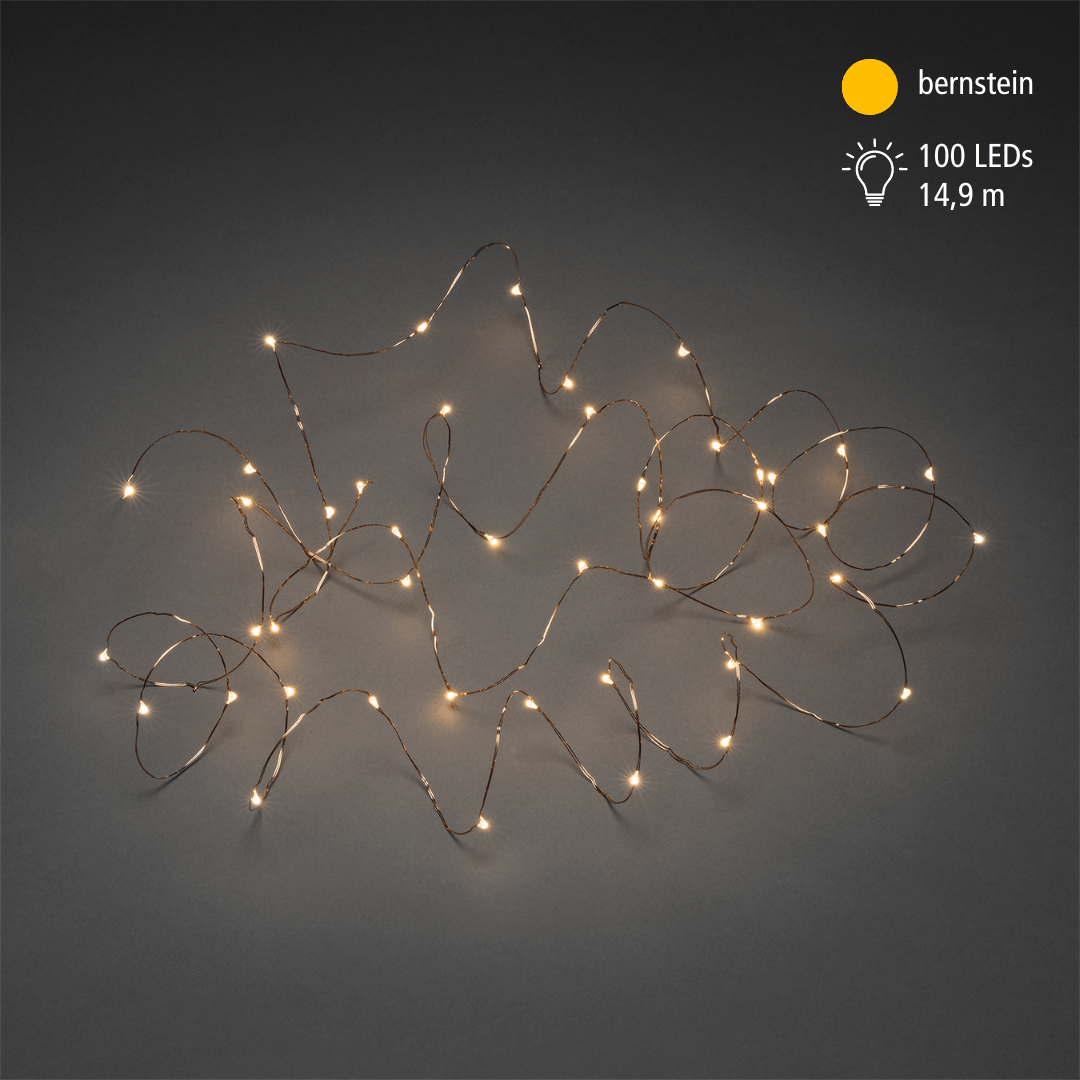 LED Tropfenlichterkette 100 LED bernstein kupfer - WeihnachtsladenKonstsmide