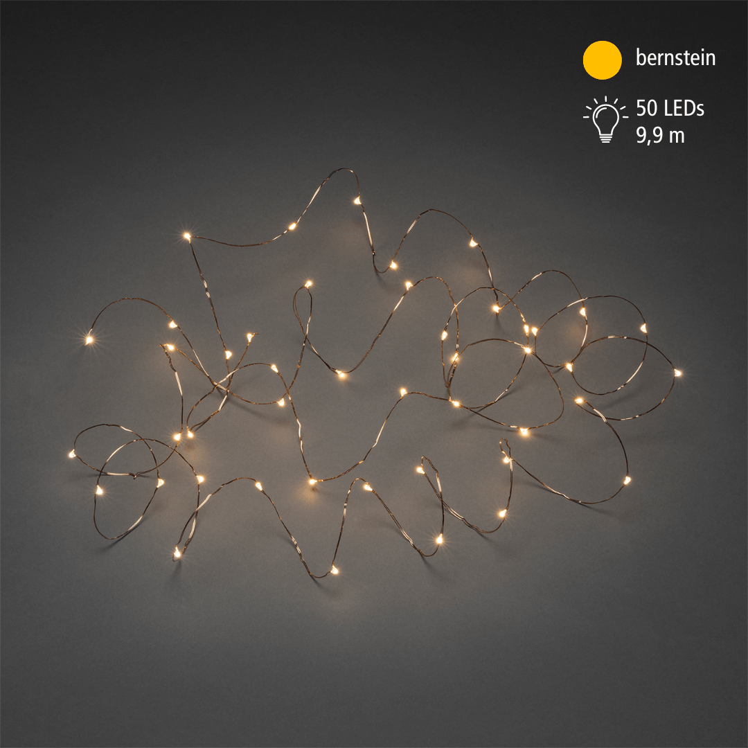 LED Tropfenlichterkette 50 LED bernstein kupferfarbener Draht - WeihnachtsladenKonstsmide